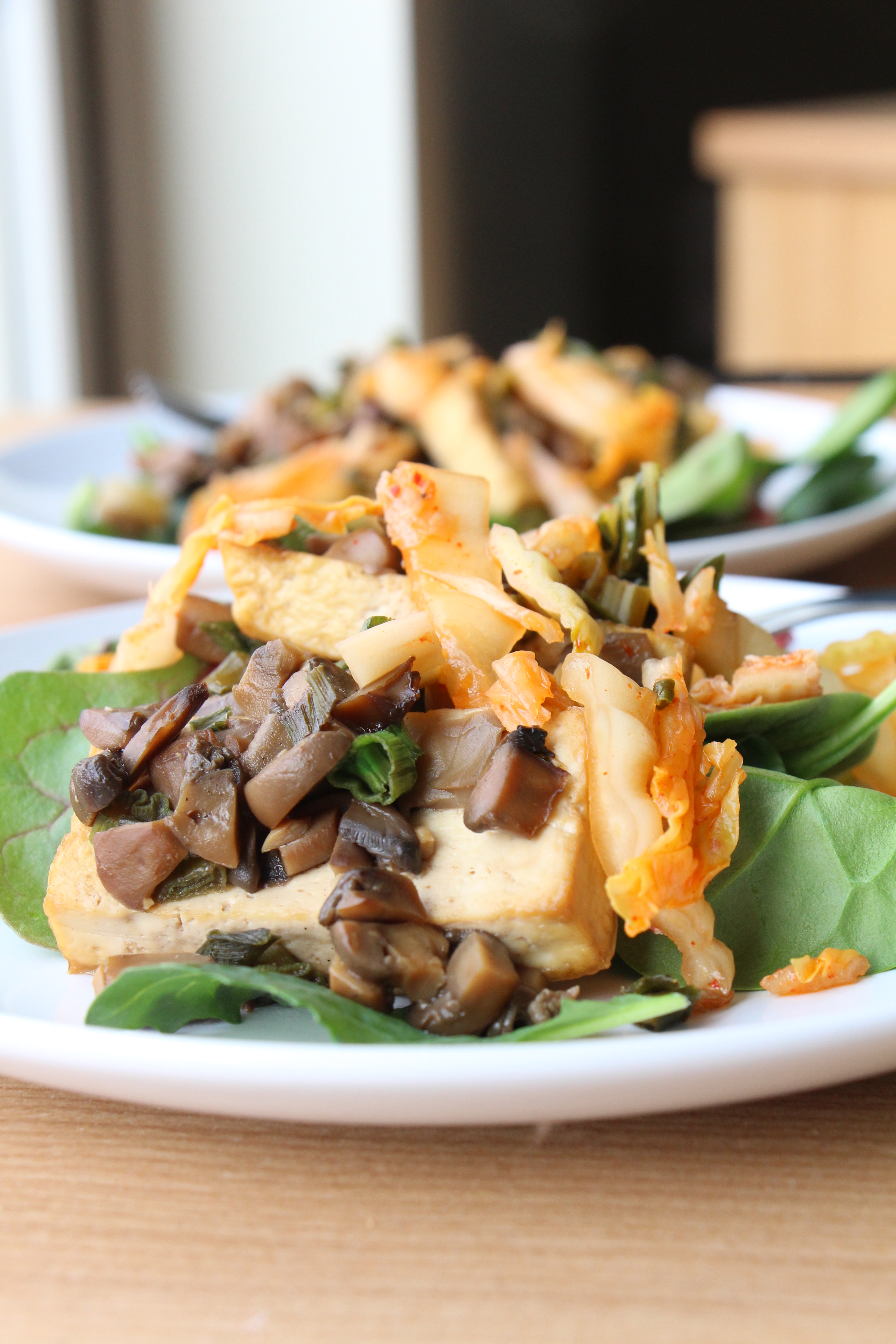 Cantonese Braised Mushroom,Tofu and Kimchi Salad 韓式泡菜蘑菇豆腐沙拉 (Oil-Free, Refined Sugar Free, GF)