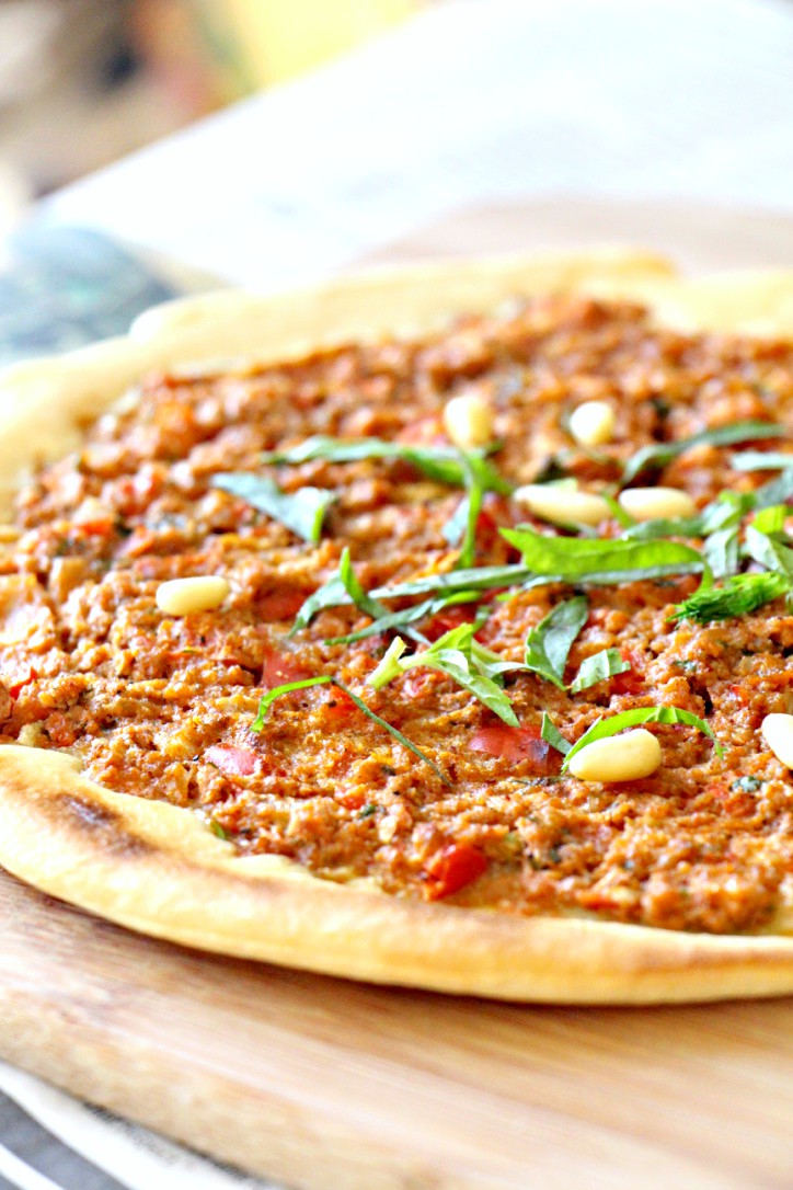 Paleo Turkish Pizza Lahmacun (GF, Nut-Free, Oil-Free, Vegetarian Option)