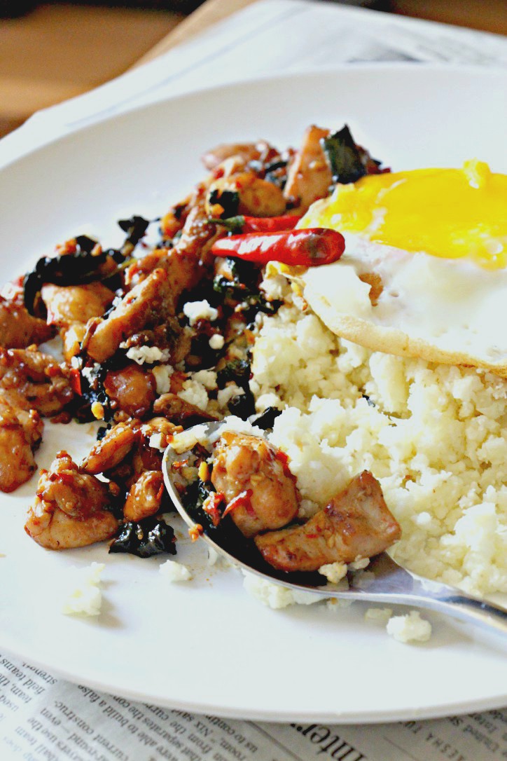 30 minute Thai Basil Chicken & Coconut Cauliflower Rice (GF, Paleo, Oil-Free)