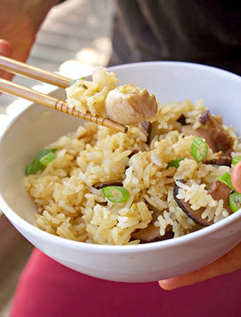 Mum’s Fragrant Cantonese Chicken & Mushroom Rice (GF, Dairy Free, Oil-Free)