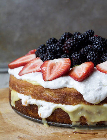 Summer Lemon Curd Cream Cake with Berries (Paleo, GF, Oil-Free, Refined Sugar Free)