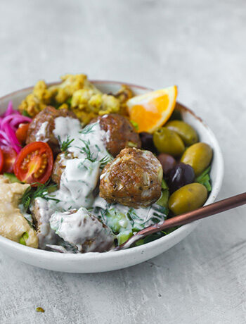 GLUTEN FREE Turkey Greek Meatballs with Creamy Dairy Free Tzatziki (Paleo, Low Carb)